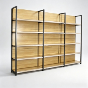 Sistema de Estanterías de Almacenamiento Multicapa de Acero y Madera para Organización de Zapatos, Ropa y Abrigos en Supermercados y Cocinas - Product Image 1