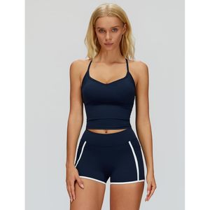 Two Piece Workout Set Women Crop <b>Top</b> High Waist Shorts Crisscross Straps Quick Dry Yoga Gym Active Outfits With Pockets - Product Image 2