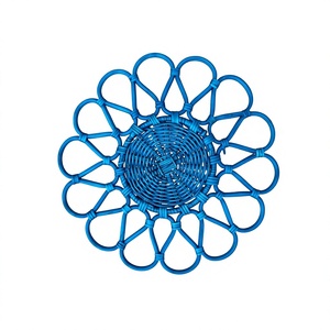 Handmade Blue Bamboo Flower Shape <b>Decorative</b> <b>Plate</b> Bohemian Style Placemat With Customs Color Flower Shape Rattan Charger <b>Plate</b> - Product Image 1