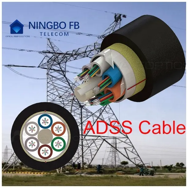 All Dielectric Self-supporting Aerial ADSS Cable 6 12 24 48 96 144 288 core G652D Outdoor Non Armored optical Fiber