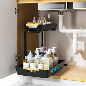 Nuovo Organizzatore Scorrevole Regolabile a 2 Livelli in Metallo per <span class=keywords><strong>Cucina</strong></span>, Cesto Estraibile Sottolavello con Armadietto Contenitore - Product Image 1
