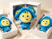 Peluche Personnage de Dessin Animé Mignonne Bleue à Capuche Douce pour Enfants, Cadeau d'Anniversaire, Décoration de Canapé à Domicile