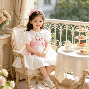 <span class=keywords><strong>Vestido</strong></span> <span class=keywords><strong>de</strong></span> Primer Cumpleaños para Bebé Niña, Bordado <span class=keywords><strong>de</strong></span> Fresas, Manga Abullonada, <span class=keywords><strong>Vestido</strong></span> Casual para Bautizo o Fiesta - Product Image 2