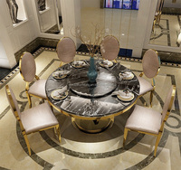 Luxus Marmorplatte Esstisch Gold & Silber Edelstahl Basis Runder Esstisch Mit Plattenspieler Esszimmer Esstisch