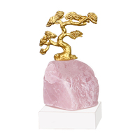 Sculpture d'arbre en quartz rose de luxe, art de bonsaï en métal doré, base en marbre, pierre de cristal rose, décoration pour la maison, le bureau, l'hôtel, usine OEM ODM