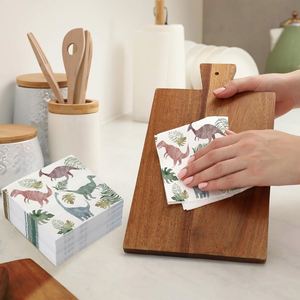 Serviettes en papier jetables 2 plis 13x13 pouces pour restaurant, sans motif dinosaure, 18 g/m², en pâte de bois, carrées, 4 plis, style sac - Product Image 2
