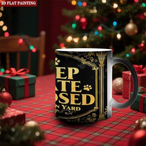 Frosted Black 11oz <b>Ceramic</b> <b>Mug</b> Heat Activated Cup Novelty Design Keep Gate Closed Dogs In Yard - Product Image 2