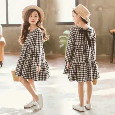 Children clothing Hot sale spring new cute girl clothes korean plaid baby dress for kids teenage girls clothes