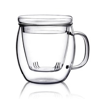Tasse à thé en verre borosilicaté pour bureau à domicile 15oz/500ml avec poignée infuseur pour café et thé en vrac