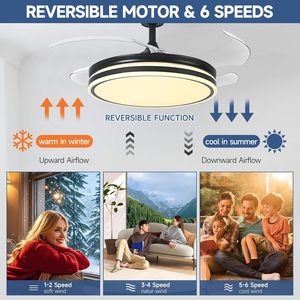 Quạt Trần LED hiện đại 42 inch đèn sắt có thể thu vào cơ thể AC điều khiển từ xa cho phòng ngủ phòng khách phòng ăn nhà bếp - Product Image 4