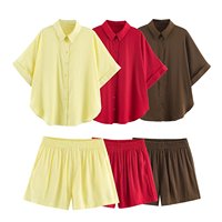 Ensemble tailleur 2 pièces décontracté et élégant pour femme 2026 : chemise à revers à manches courtes + mini-short chic rétro