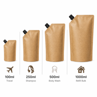 Pochette Doypack à bec verseur en papier kraft, sachet de recharge liquide autoportant, imprimé sur mesure, 100 ml, 250 ml, 500 ml, avec bouchon à vis
