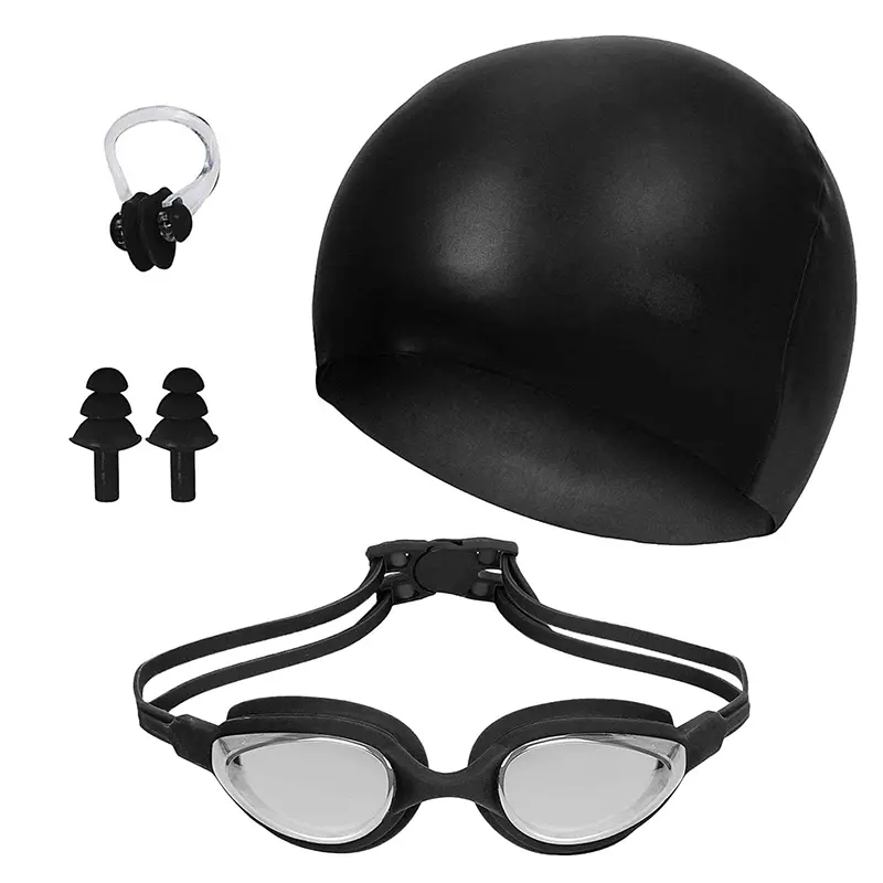 Ensemble de bonnet de bain en silicone pour lunettes de natation pour adultes Offre Spéciale avec bouchon d'oreille et pince-nez