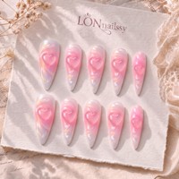 Ongles à presser PMMA faits main 3D, longs, pointus, courbes, style français, couvrance totale, personnalisables, 10 pièces, qualité supérieure ODM 3.0