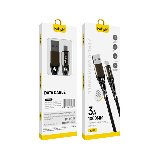 Hot Selling A12T Type C Data USB Cable 1M 2M Fishnet Braid Super Fast 3A Charging for Computers Compatible Other Phones Metal