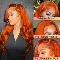 Wig Rambut Asli HD Lace Front 34 36 Inch Warna Oranye Ginger, Wig Frontal Body Wave 13x4, Wig Rambut Asli Berwarna Pre Plucked untuk Wanita