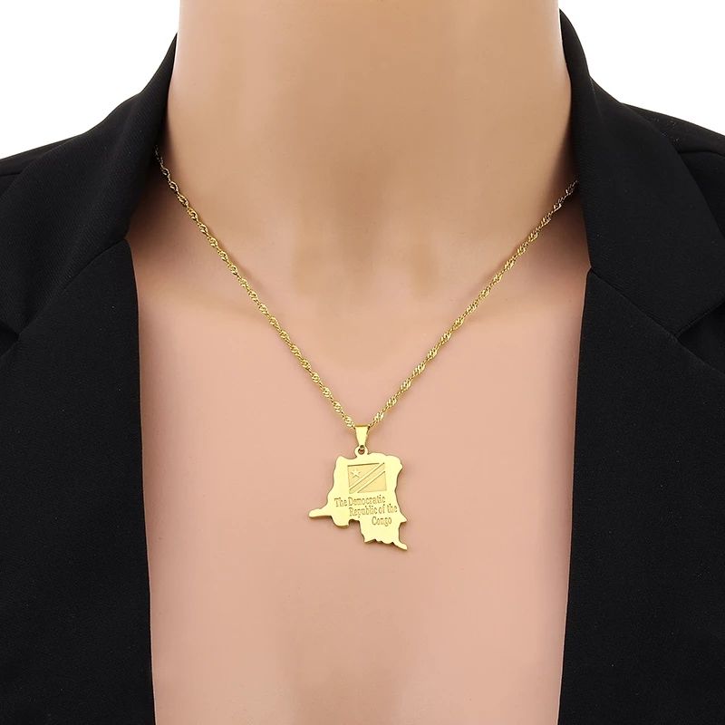Collier Avec Pendentif Carte De La République Démocratique Du Congo