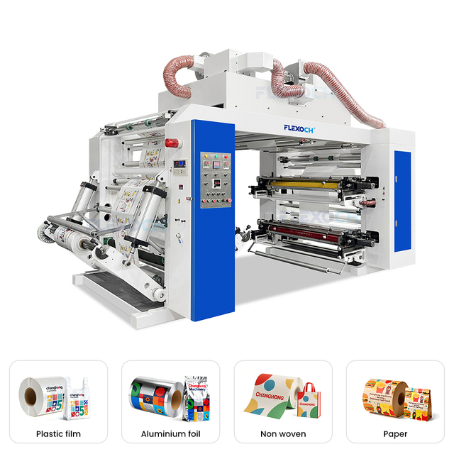 Automatic 4 Color Stack Type Flexographic Printing Machine for Plastic Film Flexible Packaging Label BOPP PET PE Nylon Printing