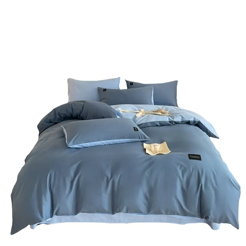 新しいデザイン綿100% 無地洗えるベッドシーツ羽毛布団カバー枕カバー寝具セット