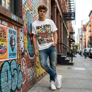 Camiseta Urbana con Estampado <span class=keywords><strong>de</strong></span> Grafiti, Estilo Vintage Hip Hop para Hombre, Color Blanco - Product Image 1