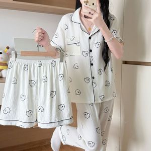 Nuovo Design Estivo: Pigiama Tre Pezzi con Stampa Carina, Maniche Corte, Abbigliamento da Notte per Donna in Cotone Cloud, Taglie M <span class=keywords><strong>L</strong></span> XL 2XL (Misura Asiatica) - Product Image 5