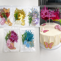 10-teiliges Gold Metallic Happy Birthday Tortendeko-Set mit Palmenfächern, Schmetterlingen und Blumen für Geburtstagsfeier-Dekorationen