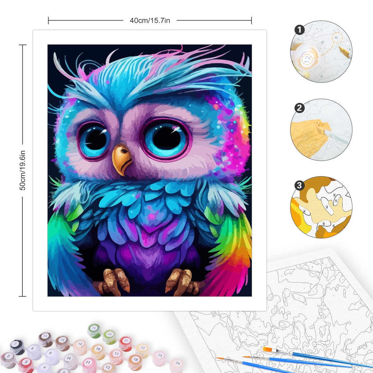 Wowdecor Malen Nach Zahlen Kit - Eule Mit Früchten, 40x50 Cm Mit Rahmen | DIY Geschenk Für Erwachsene & Kinder, Home Dekoration