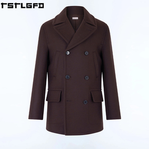 Cut And Sew Wool Blend <b>Overcoat</b> <b>Men</b> Chocolate <b>Brown</b> Double Breasted Notched Lapel Windbreaker Streetwear Manufacturers Bulk - Product Image 2