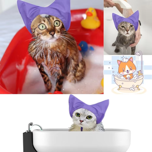 Colorido gorro de baño impermeable para gatos, ocho colores seguros disponibles, protege los oídos y evita la entrada de agua en el baño - Product Image 5
