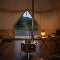 Réchaud portable hexagonal en bois et charbon de bois pour camping extérieur, en acier inoxydable, avec fenêtre et accessoires