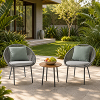 Ensemble bistrot moderne 3 pièces en corde tressée pour extérieur, avec coussins et table d'appoint, idéal pour balcon, jardin, terrasse