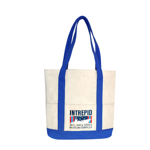 Cá nhân 12oz tùy chỉnh thiết kế thương nhân joes lớn Tote mua sắm túi bông vải thêu túi, màu xanh hải quân với dây kéo túi - Product Image 2