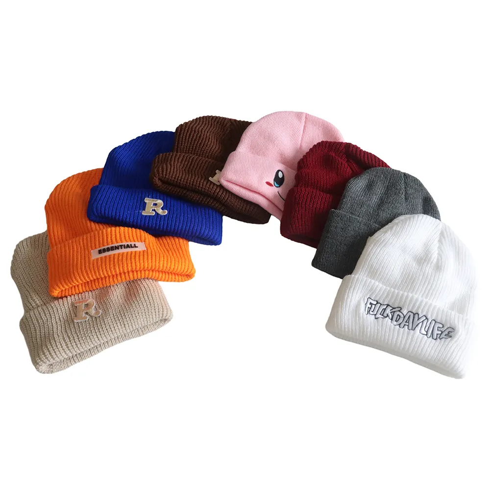 Mùa Đông Phụ Nữ Người Đàn Ông Bán Buôn Cashmere Len Dệt Kim Beanies Skully Biểu Tượng Tùy Chỉnh Cổ Điển Sọc Unisex Đồng Bằng Tùy Chỉnh Đan Beanie Mũ