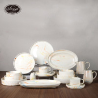 SWT Promotion : Assiettes en céramique vintage pour événements de mariage, services de vaisselle en New Bone China, ensembles d'assiettes en porcelaine à motifs floraux verts