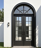 Puerta de Vidrio con Arcos Franceses en Negro Brillante para Entrada, Diseño Interior con Diseño Gráfico, Característica Resistente al Viento, Garantía de 5 Años