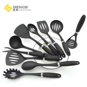 الساخن بيع أرخص أواني الطبخ الغذاء الصف 10 قطعة البلاستيك مجموعة أدوات المطبخ مع المطاط مقبض - Product Image 3