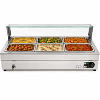 Gewerblicher Speisenwärmer mit 6 Behältern, Elektrisches Bain-Marie aus Edelstahl, Suppenwärmer mit Glas-Spuckschutz für Buffet und Restaurant