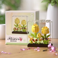 Set Blok Bangunan Hot Flower 338PCS Model Bata Rakitan DIY dengan Penutup Debu Dekorasi Rumah Hadiah
