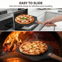 Manjia Spatule à pizza perforée pliable en aluminium noir de 12 pouces avec manche en bois