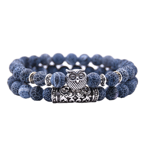 Conjunto de Pulseras de Moda con Cuentas de Cristal de Doble Capa de 8 mm, Diseño de Búho Curativo Unisex - Product Image 1
