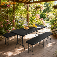 Table pliante portable noire de 6 pieds, table en plastique à haute capacité de charge pour le camping, les pique-niques et les fêtes