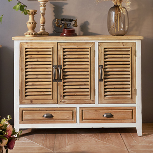 Home <b>Rustic</b> Louvered Wood 2 Drawer <b>Cabinet</b> Classical Vintage Antique Style Accent Furniture <b>Cabinet</b> - Product Image 2