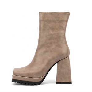 Short Daily <b>Shoes</b> Casual Anti-slip Sole Platform Square Toe Ankle Boots for Women Side Zip Chunky High Heels Unisex - Product Image 2