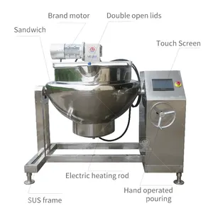 Good quality 200l jacket cooking kettle for fruit jam touch screen syrup mixing tanks electric tilted chocolate mixing tank