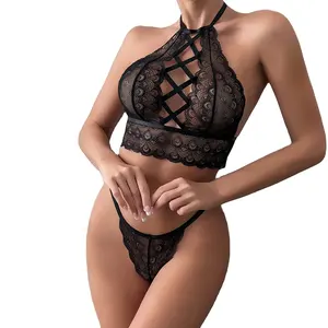 INS hot sale hot series same embroidery metal V-neck sexy suit exquisitetwo pieces sexy lingerie