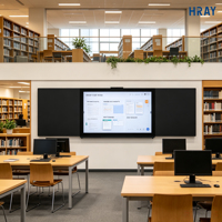 Papan Tulis Pintar LED HRAY 86 Inci Hitam, Kamera Dokumen Opsional 1300W untuk Pelatihan Sekolah, Pasokan Pabrik OEM ODM