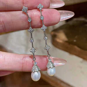 Women's Long Tassel <b>Pearl</b> Earrings Natural Beauty Accessory - Product Image 4