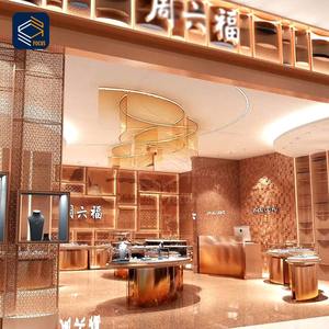 Comptoir <span class=keywords><strong>d</strong></span>'exposition de bijoux incurvé de luxe avec finition <span class=keywords><strong>en</strong></span> cuivre et <span class=keywords><strong>vitrine</strong></span> <span class=keywords><strong>en</strong></span> verre pour la <span class=keywords><strong>d</strong></span>écoration intérieure haut de gamme des commerces de <span class=keywords><strong>d</strong></span>étail - Product Image 5