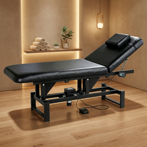 Table de massage électrique réglable noire, lit facial en cuir PU, table de soin spa en acier inoxydable - Product Image 4