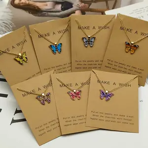Classic Women Butterfly Stainless Steel Necklace Bohemian Jewelry With Card Colorful Enamel Butterfly Choker Necklace